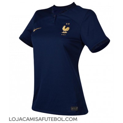 Camisa de Futebol França Karim Benzema #19 Equipamento Principal Mulheres Mundo 2022 Manga Curta